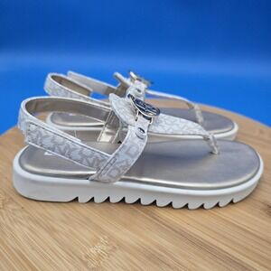 NEW NWOB DKNY Ivory and Gold Logo Slingback Thong Sandals  Girl's Size 1